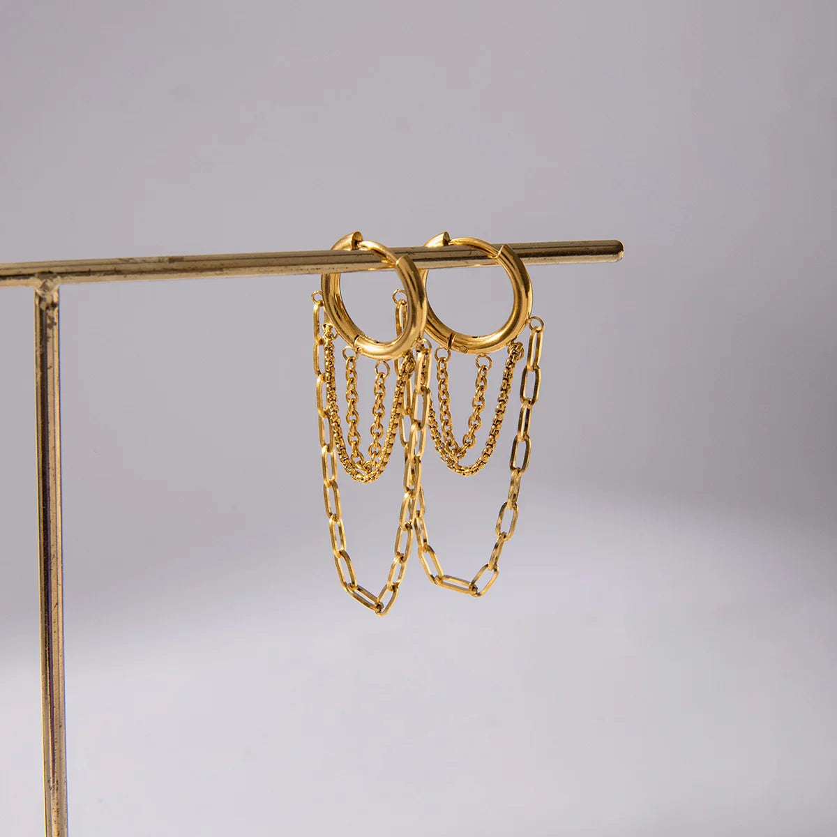 Women's Hoops with Multilayered Pendant Chains and Link Chain Design