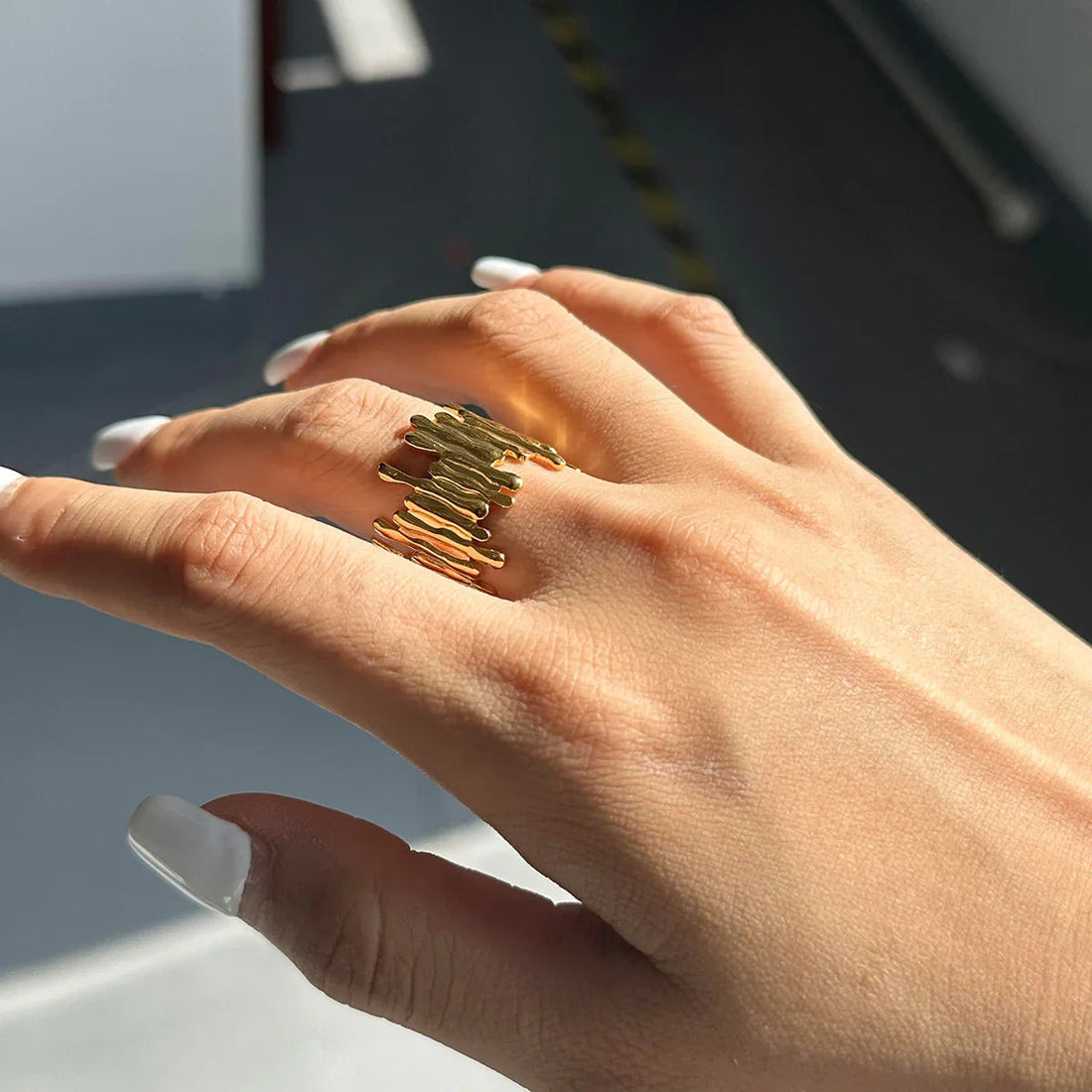 Women's Adjustable Statement Ring with Organic Structure