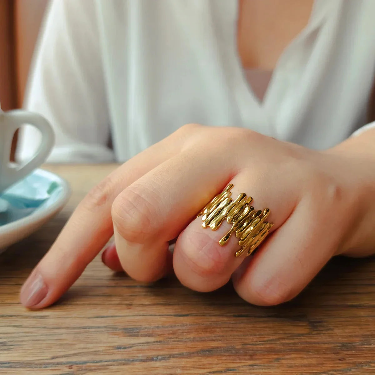 Women's Adjustable Statement Ring with Organic Structure