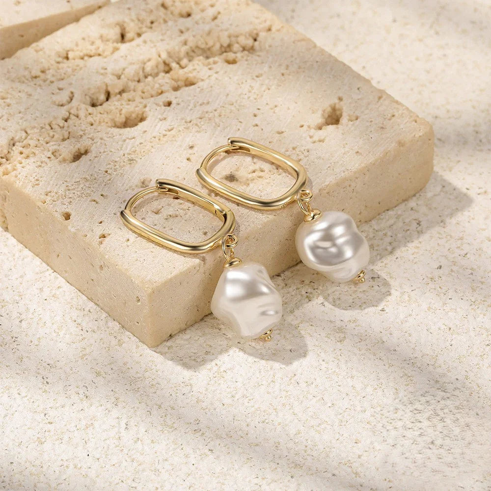 Women's Huggie Earrings with Freshwater Pearl Charms