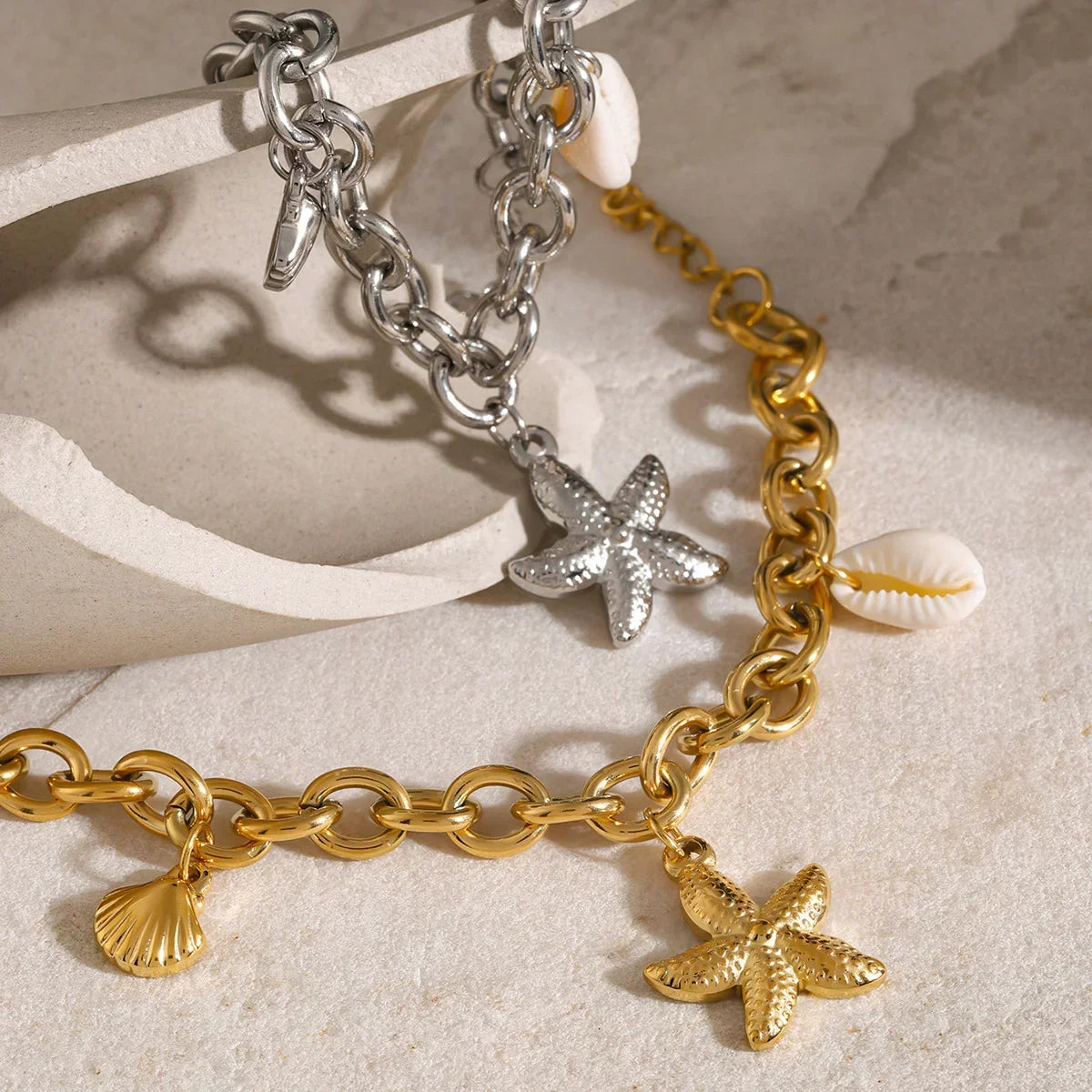 Women's Charm Bracelet with Starfish, Shell and Snail Charms