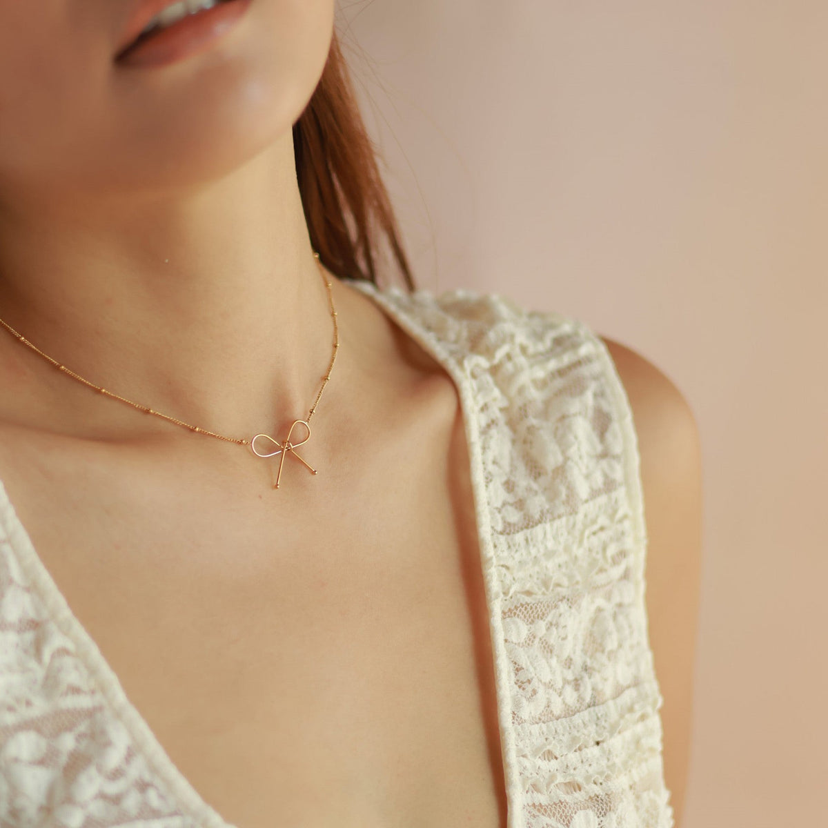 Women's Bow Necklace with Delicate Pendant and Extension Chain