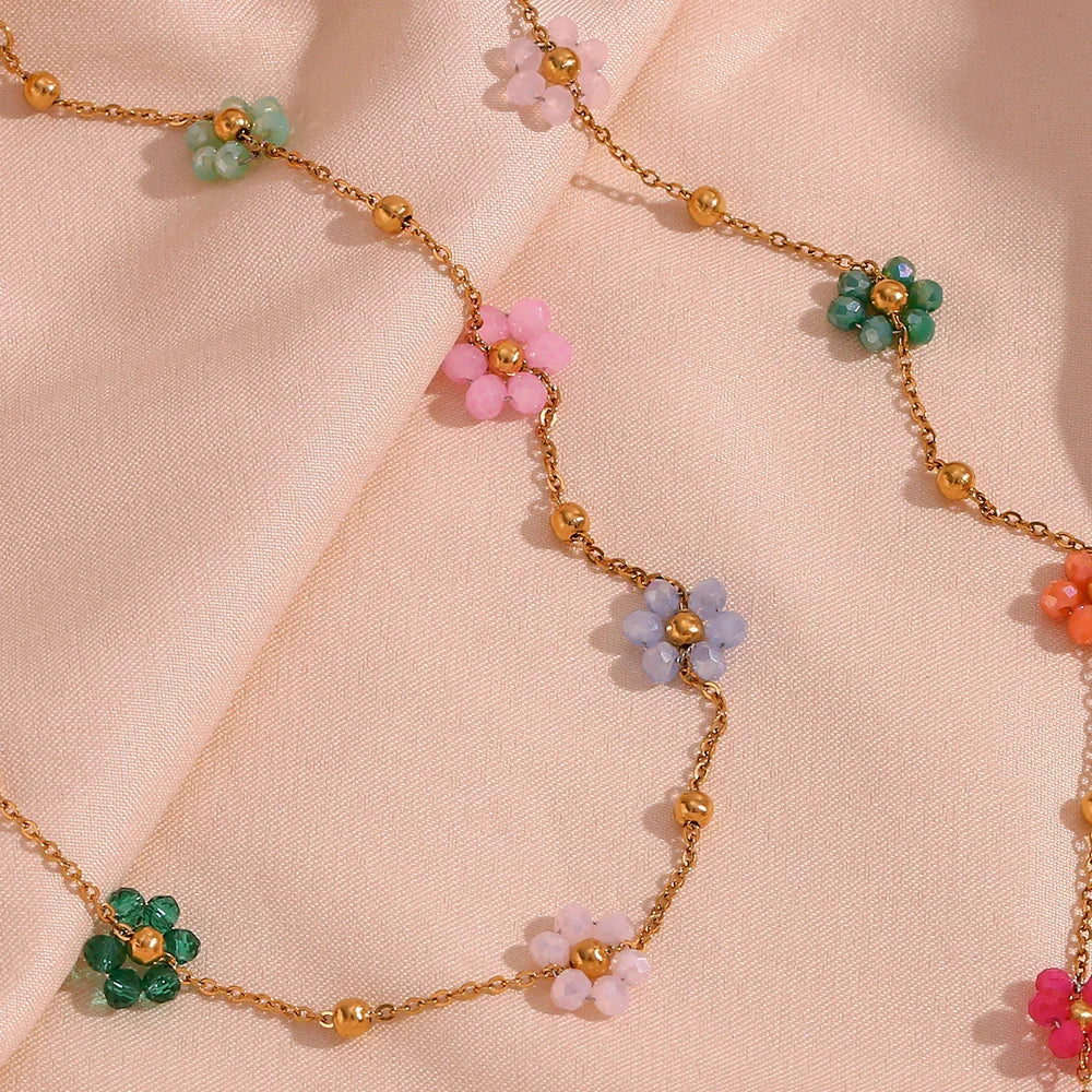 Women's Necklace with Multiple Flower Charms and Extension Chain