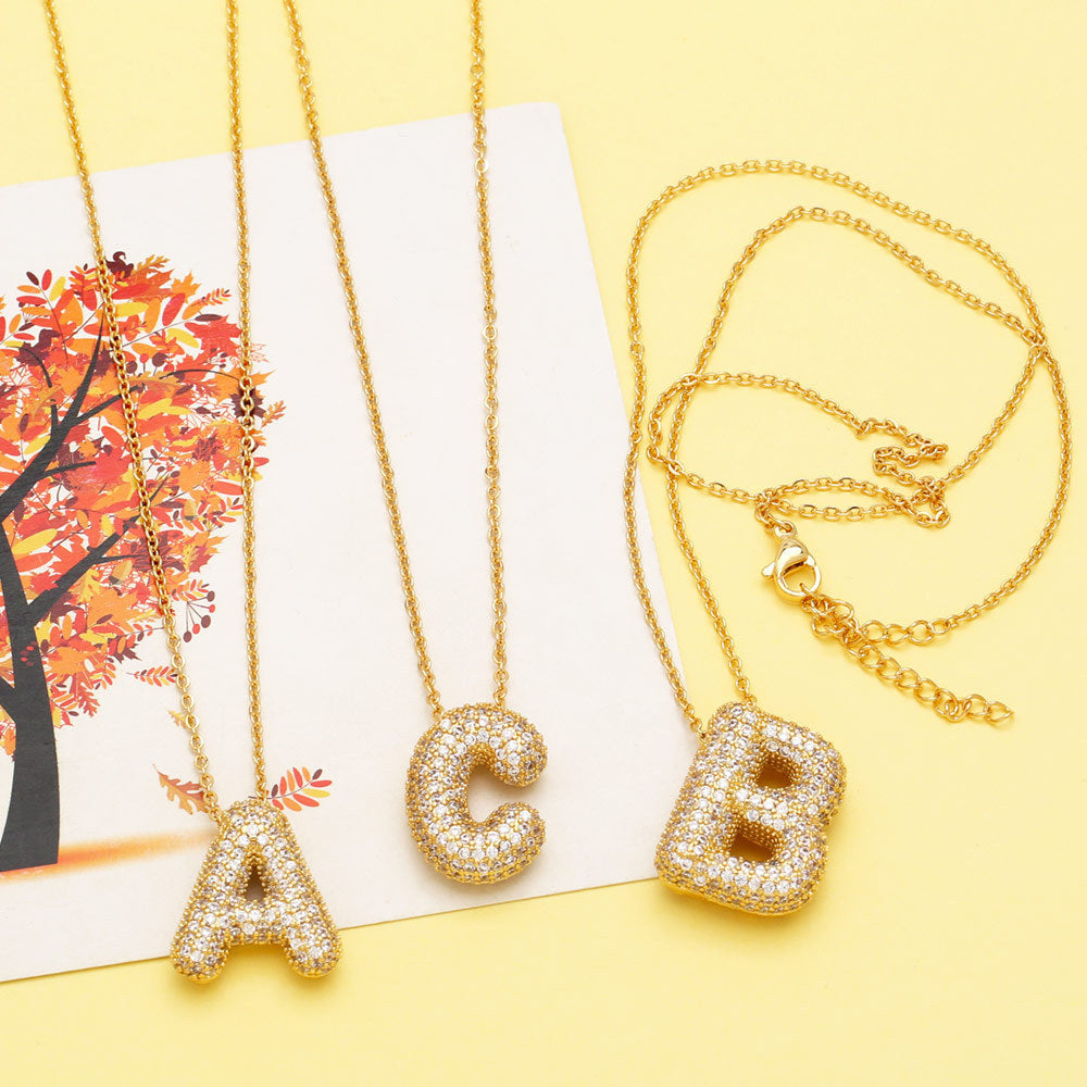 Sparkling Bubble Necklace - Inlaid Zirconia Letter