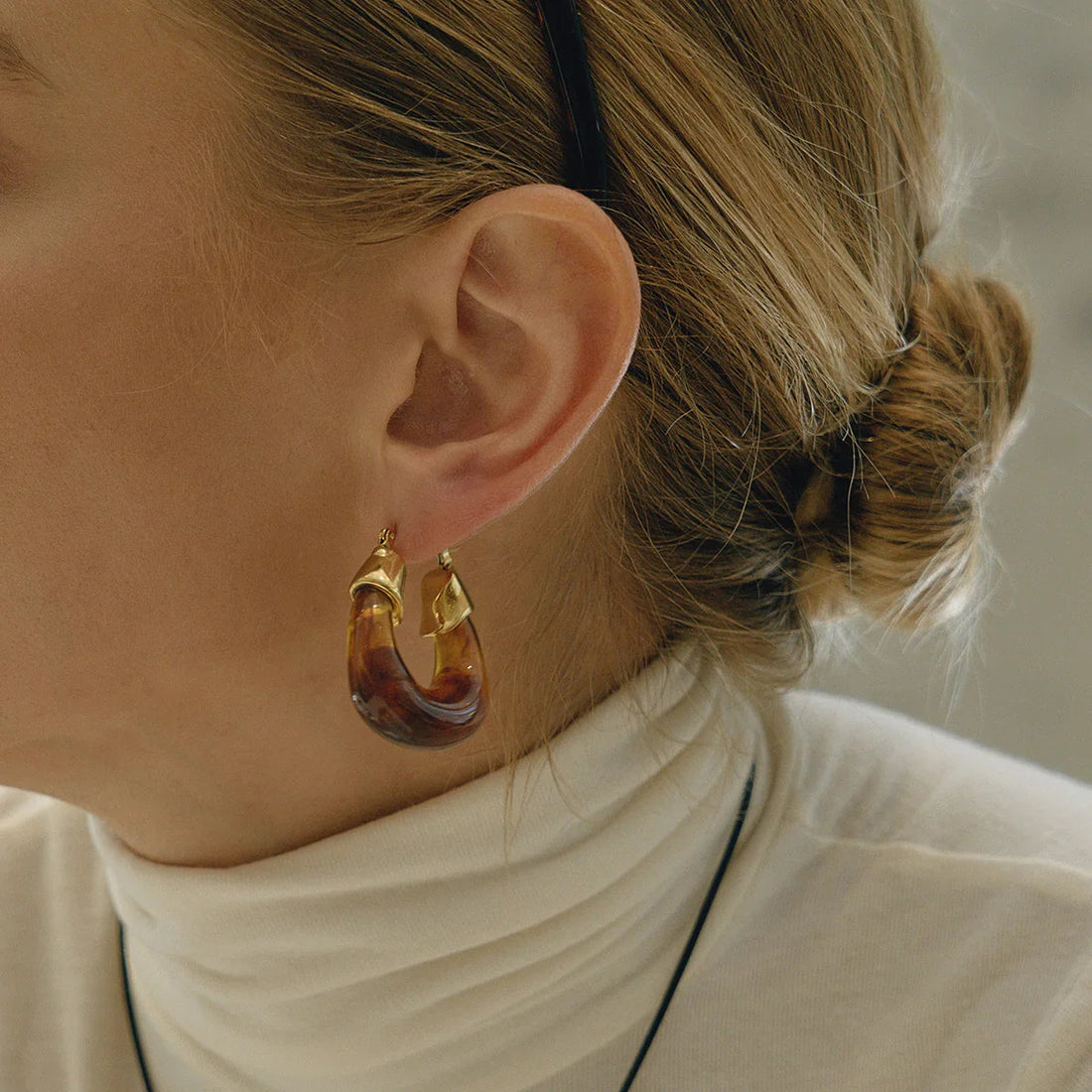 Women's Statement Hoops with Wide Curved Design and Cap Details