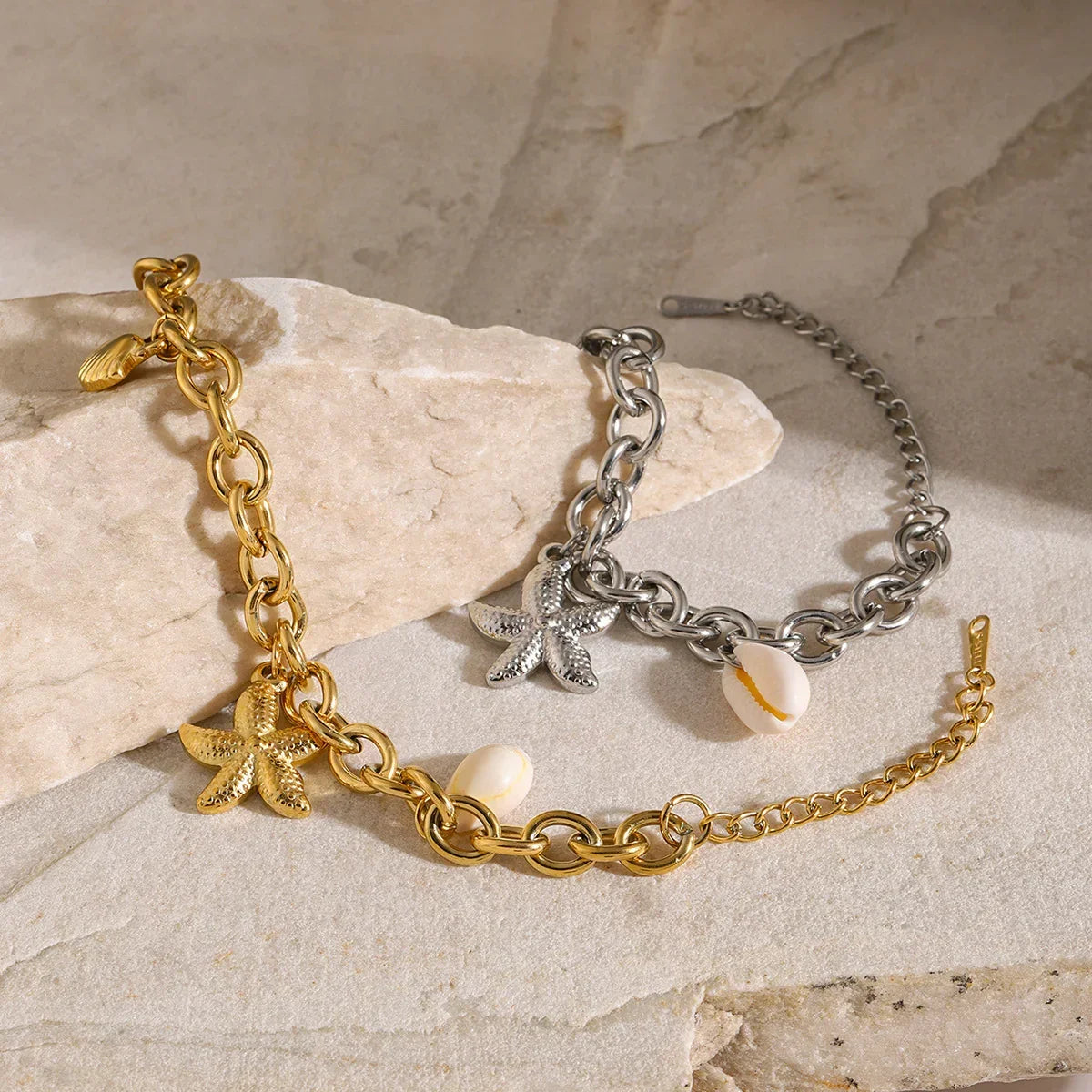 Women's Charm Bracelet with Starfish, Shell and Snail Charms