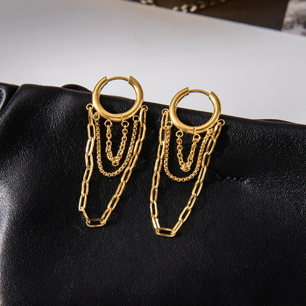 Women's Hoops with Multilayered Pendant Chains and Link Chain Design