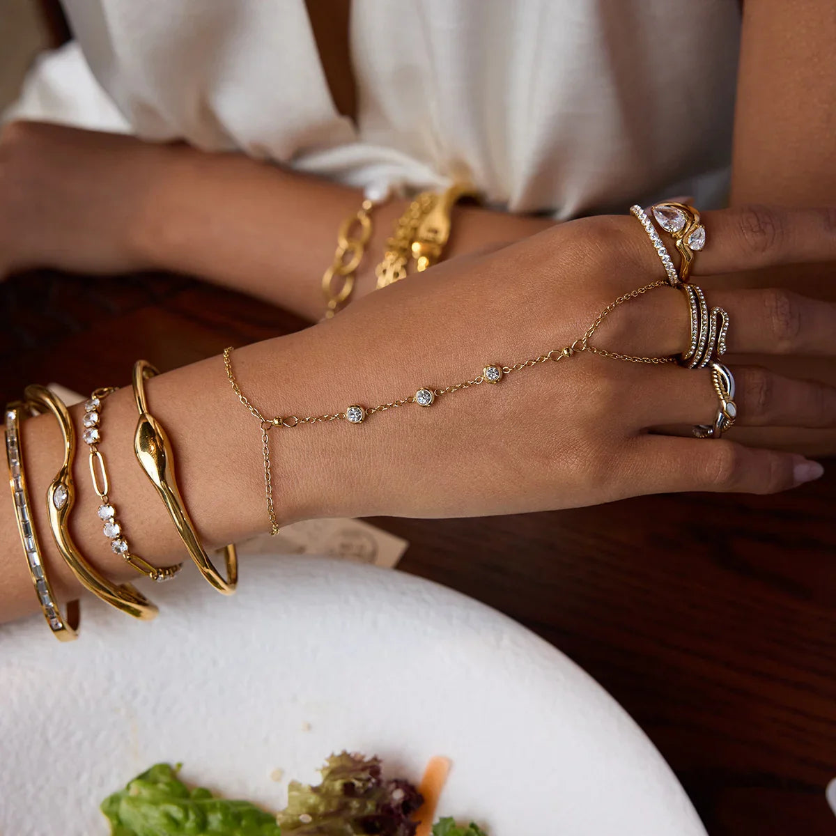Women's Statement Ring with Two Teardrop-Shaped Stones and Curved Band