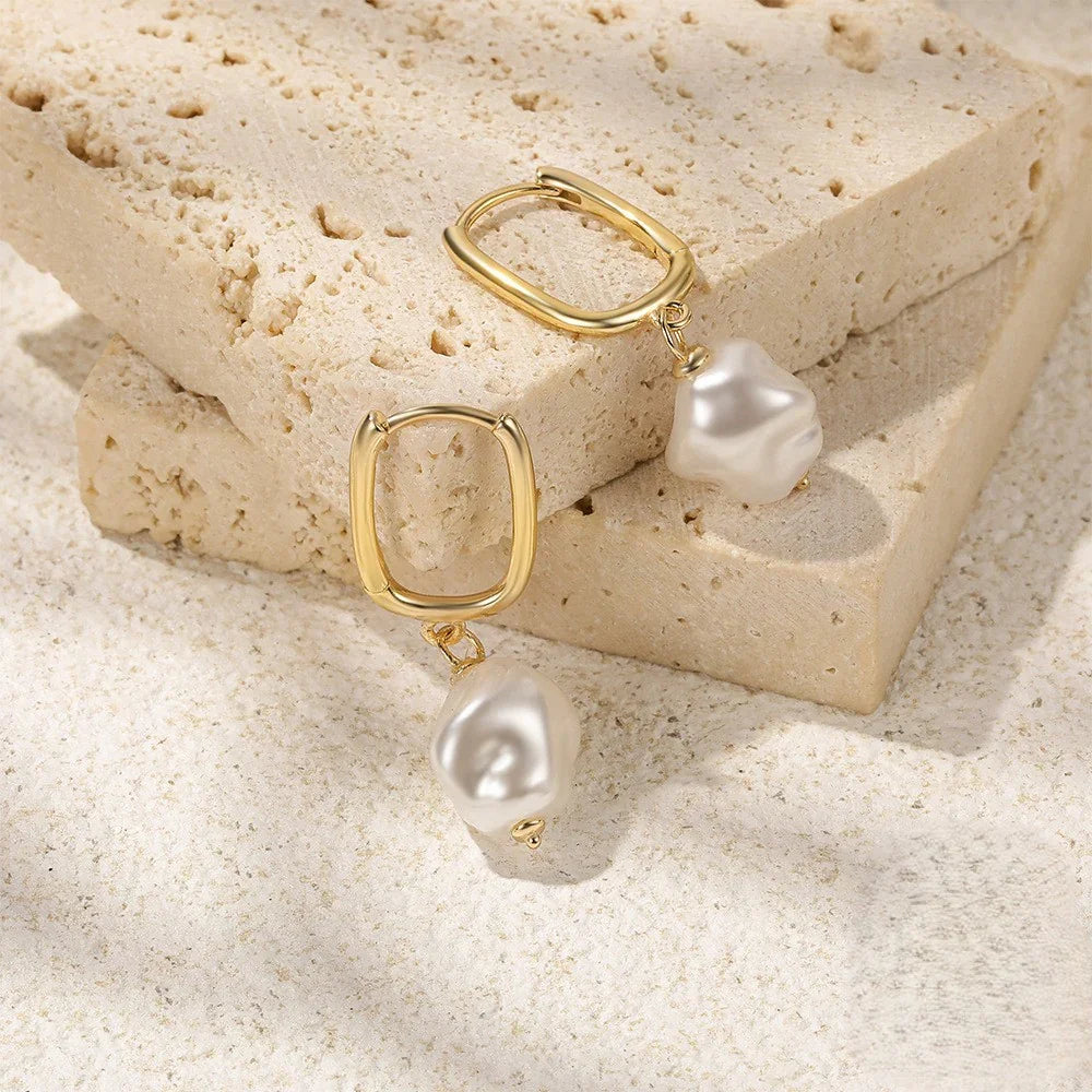 Women's Huggie Earrings with Freshwater Pearl Charms