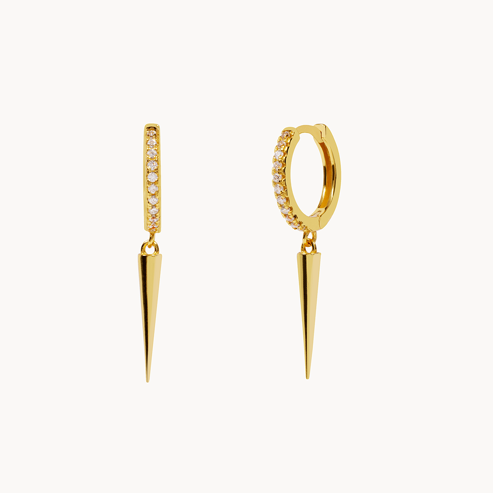 Women’s Hoops with Pyramid-Shaped Pendant and Round Stone Setting