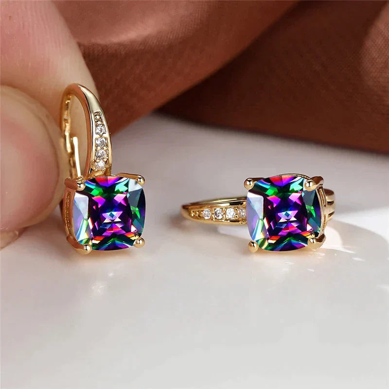 Celina – Hoop Earrings in Gold with Colorful Zirconia