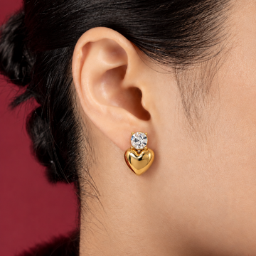 Women’s Heart Drop Earrings with Round Stone Accent and Polished Heart Pendant