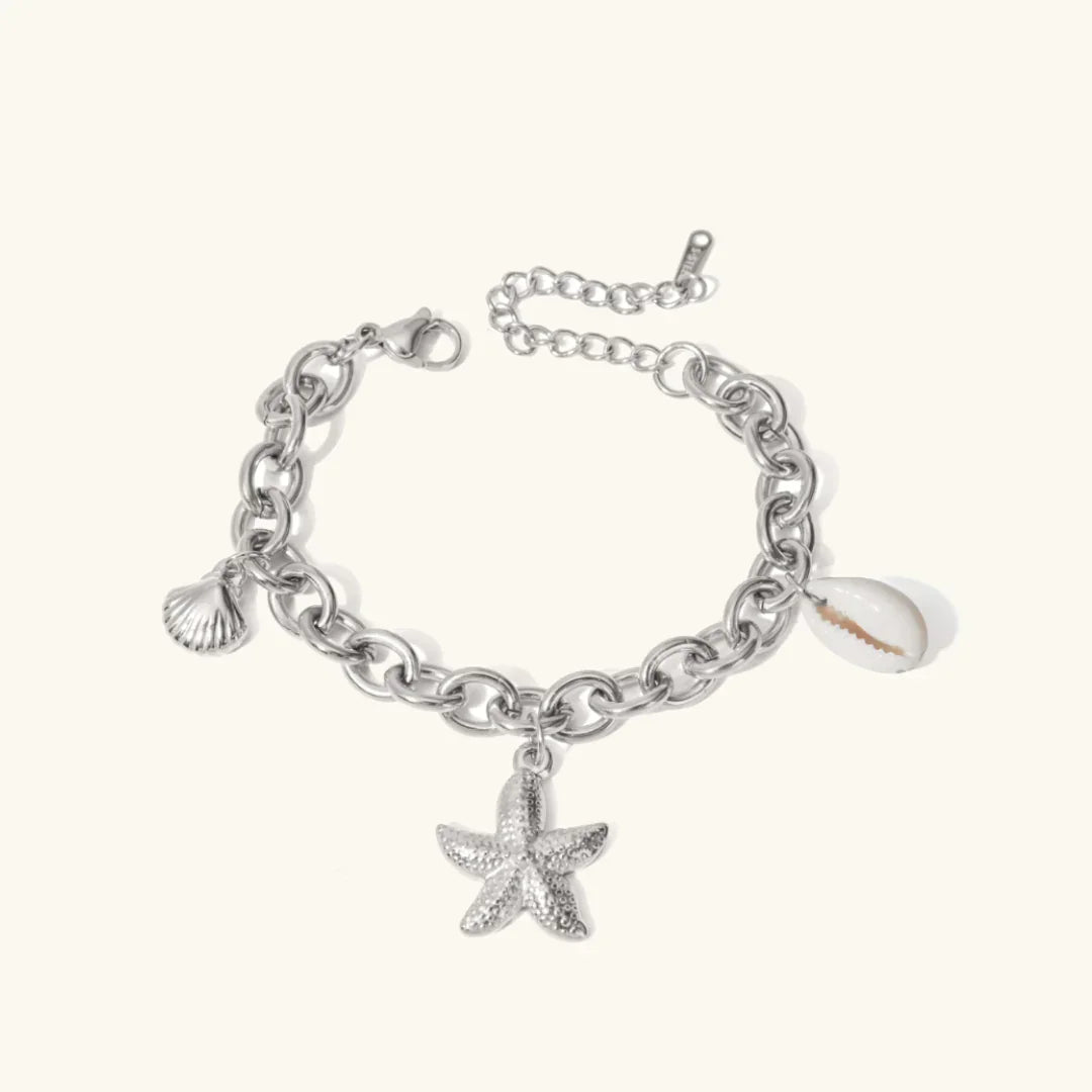Women's Charm Bracelet with Starfish, Shell and Snail Charms