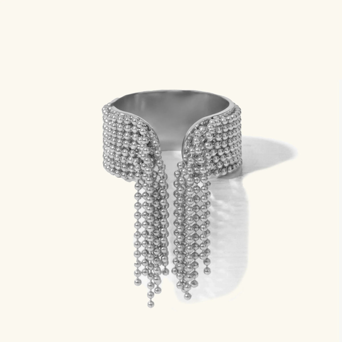 Women's Adjustable Statement Ring with Tassel Design and Multi-Row Chain Details