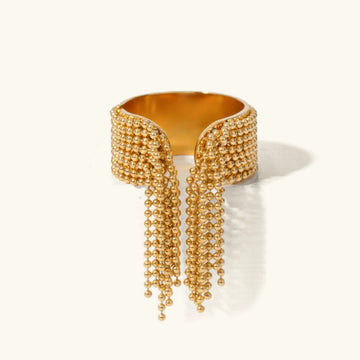 Women's Adjustable Statement Ring with Tassel Design and Multi-Row Chain Details