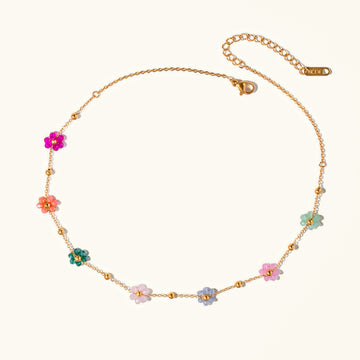 Women's Necklace with Multiple Flower Charms and Extension Chain