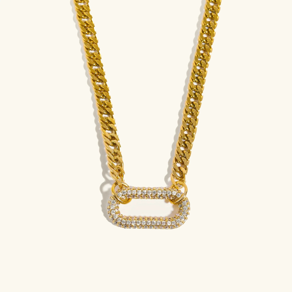 Women's Choker Necklace with Link Chain and Pave Center Piece