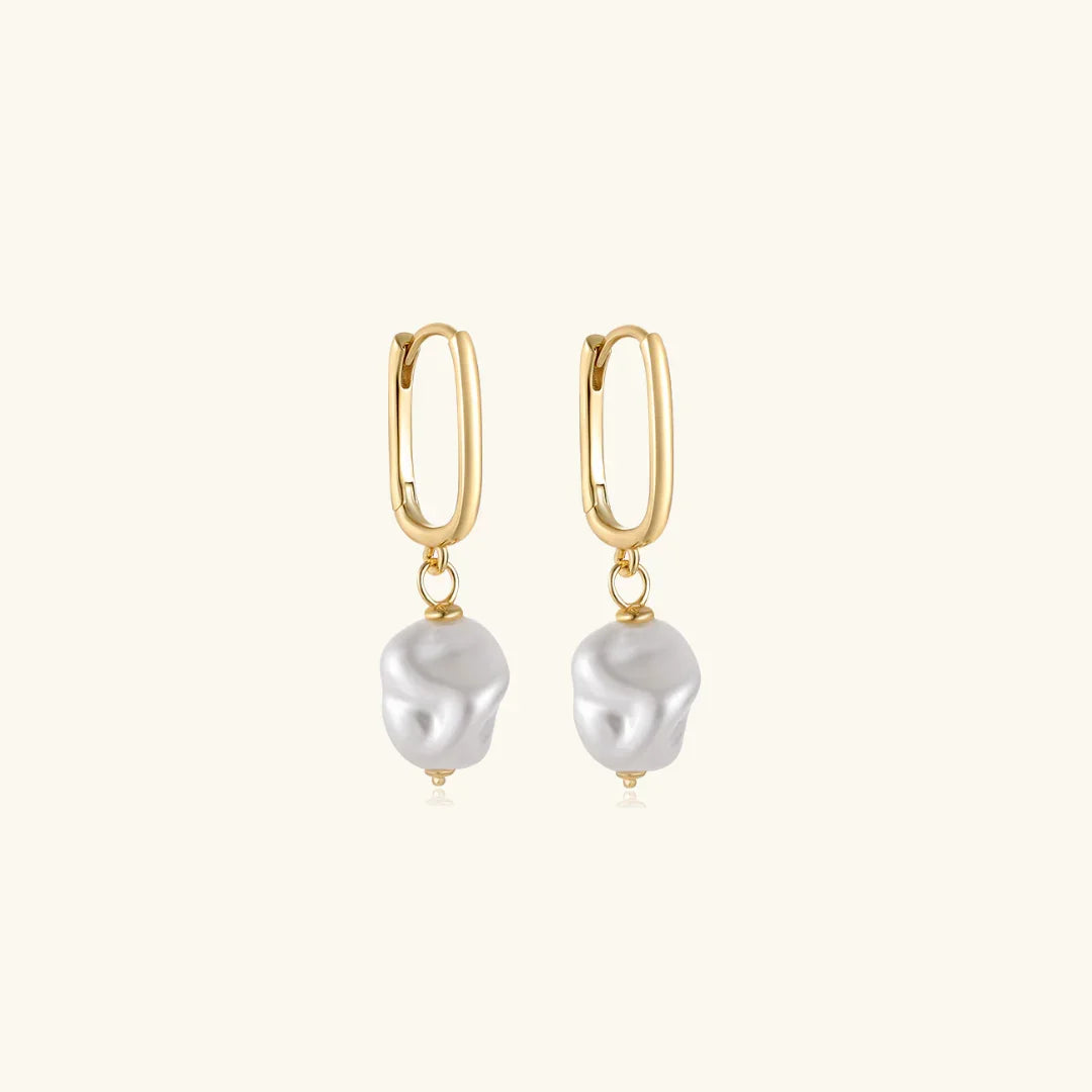 Women's Huggie Earrings with Freshwater Pearl Charms