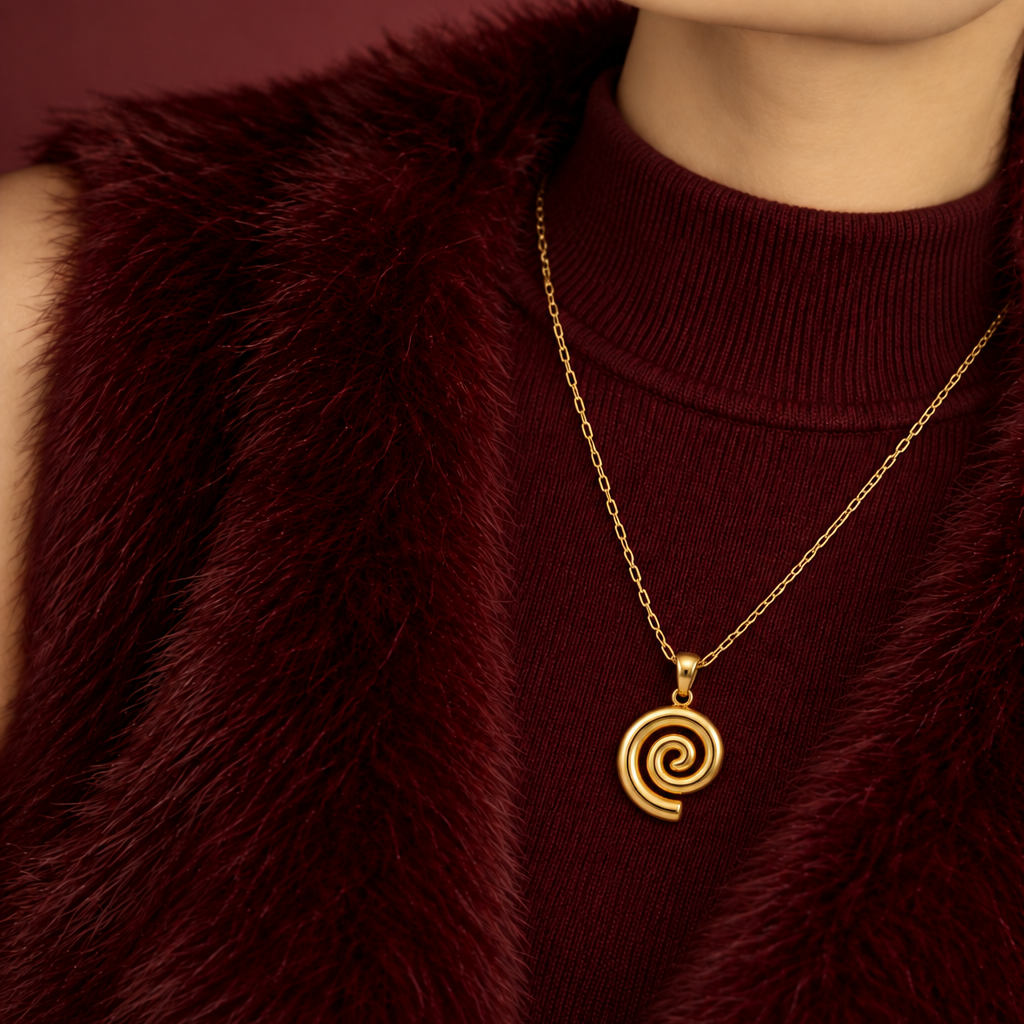 Women’s Pendant Necklace with Spiral-Shaped Pendant and Sculptural Design