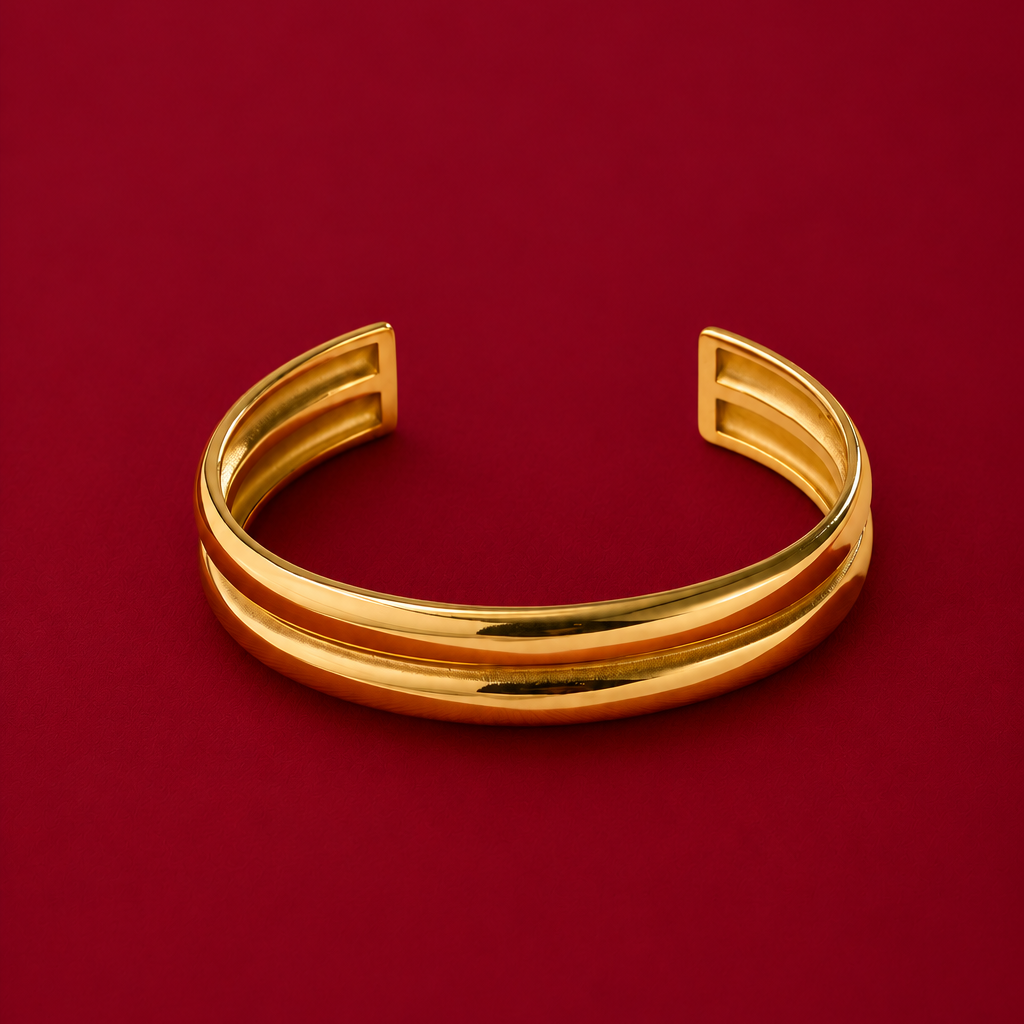 Women’s Open Bangle with Double Band Design and Smooth Surface