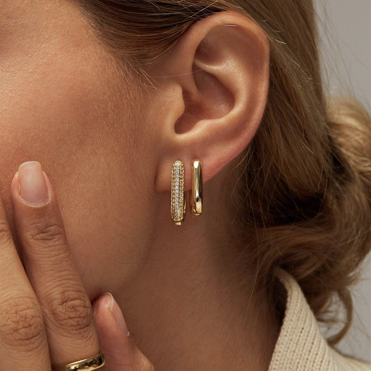 Women’s Rectangular Hoops with Full Surface Stone Setting
