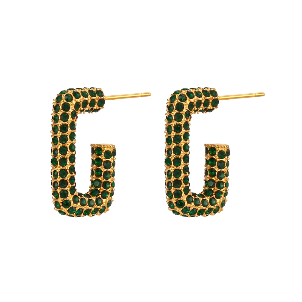 Women’s Rectangular Hoops with Full Surface Stone Setting