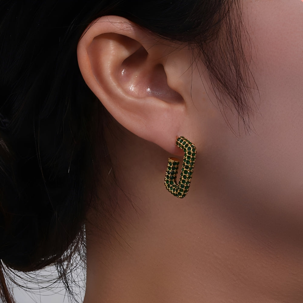 Women’s Rectangular Hoops with Full Surface Stone Setting