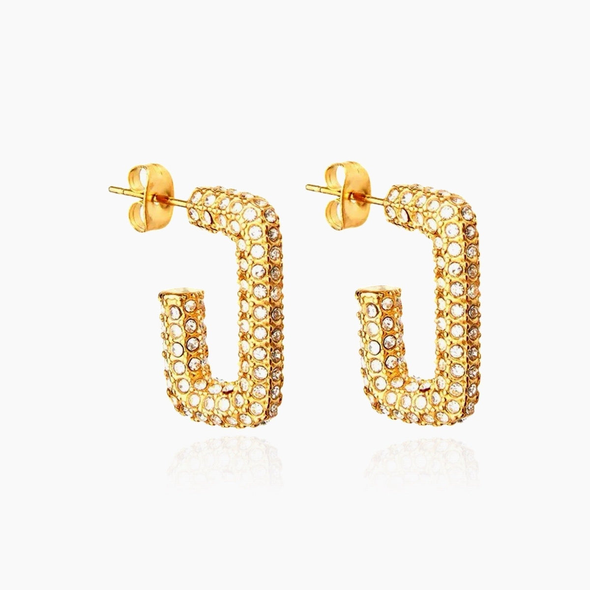 Women’s Rectangular Hoops with Full Surface Stone Setting