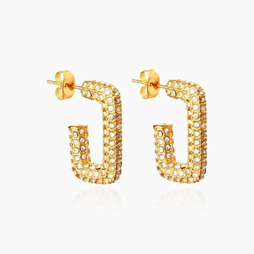 Women’s Rectangular Hoops with Full Surface Stone Setting