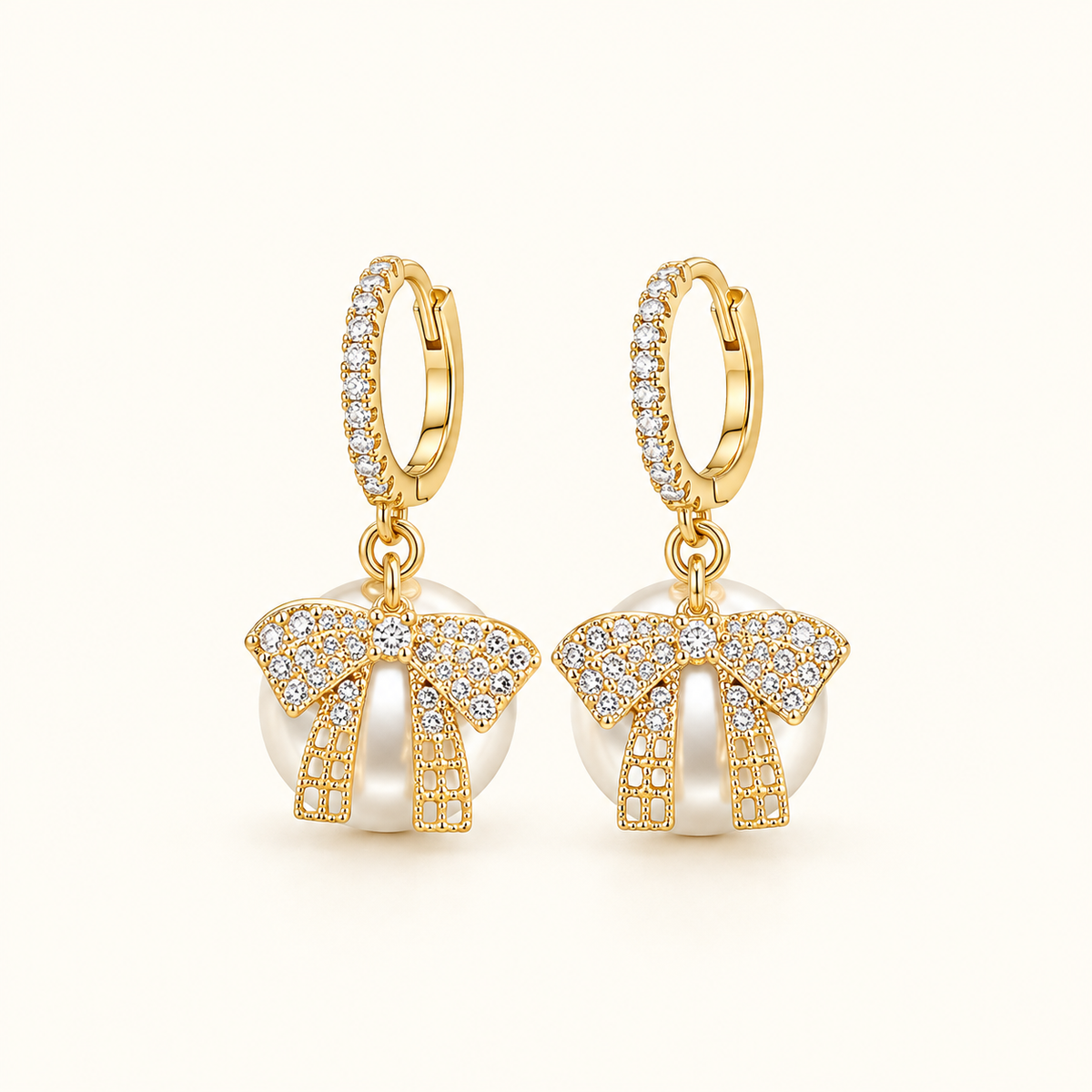 Women’s Earrings with Christmas Ball Motif, Bow and Stone Accents