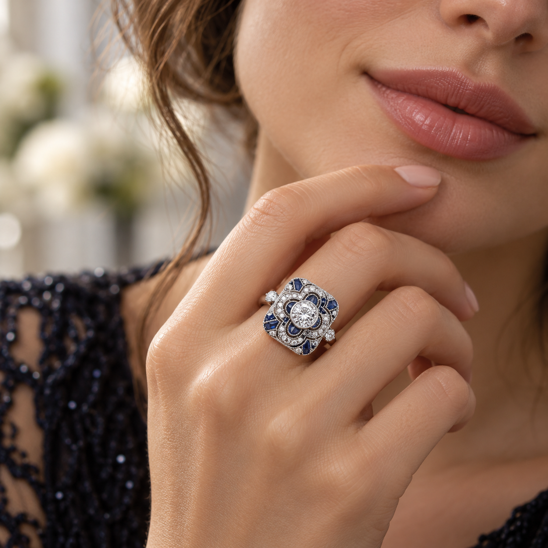 Women's Vintage Ring with Decorative Stone Setting