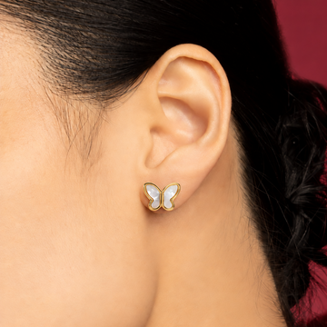 Women’s Butterfly Ear Studs with Mother of Pearl Inlay and Clear Wing Shape