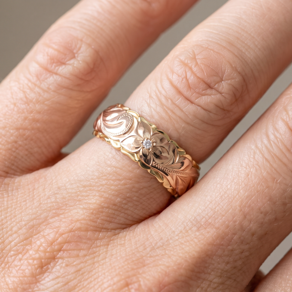 Rosalie – Vintage ring with rose plant in gold