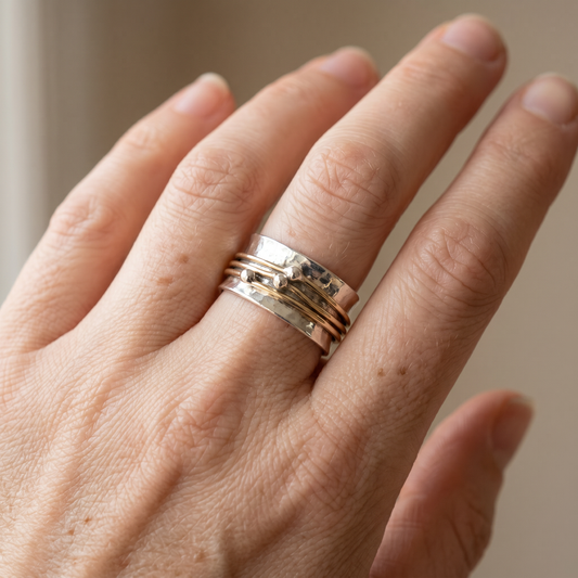 Radiant Elegance – Vintage Gold and Silver Ring with Shiny Surface