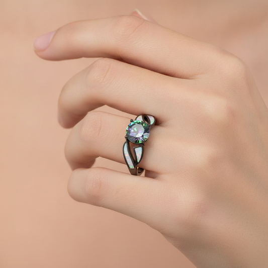 Mirella – Ring with Rainbow Opal and Topaz