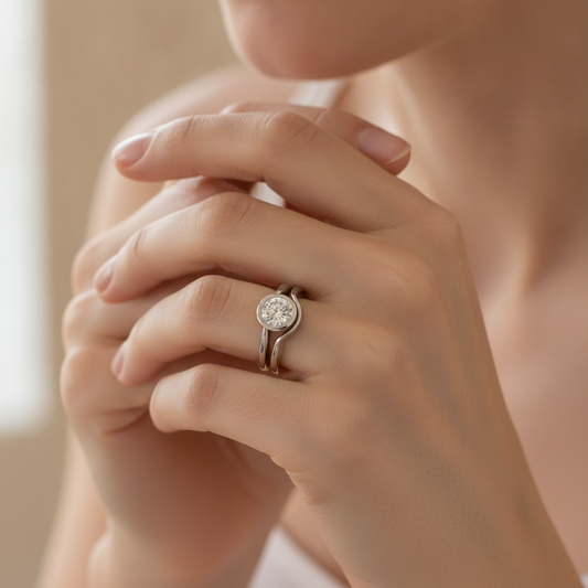 Aria – Vintage Silver Ring with Round White Crystal