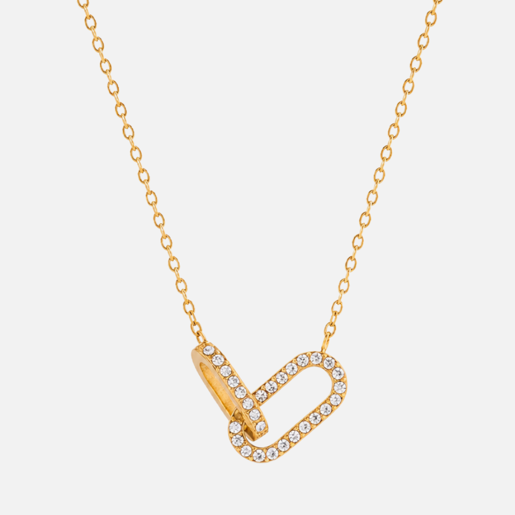 Women's Pendant Necklace with Intertwined Chain Link Design and Pavé Stone Setting