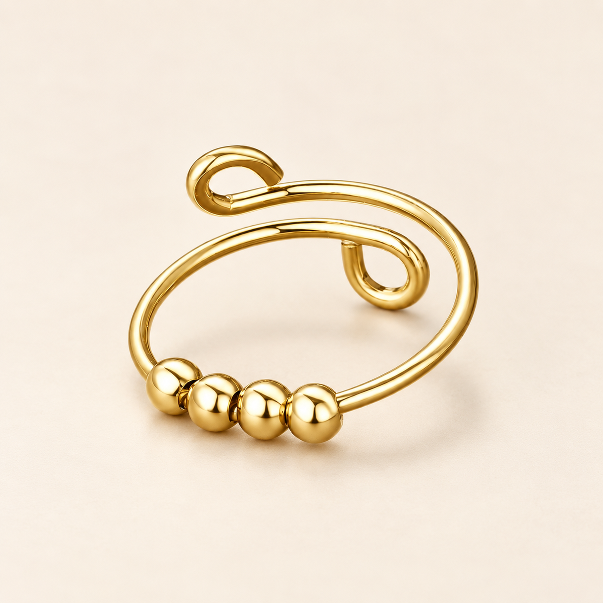 Women Adjustable Fidget Ring with Four Moving Beads