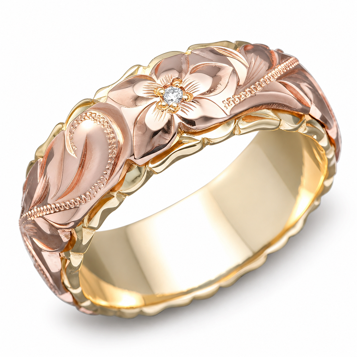 Rosalie – Vintage ring with rose plant in gold