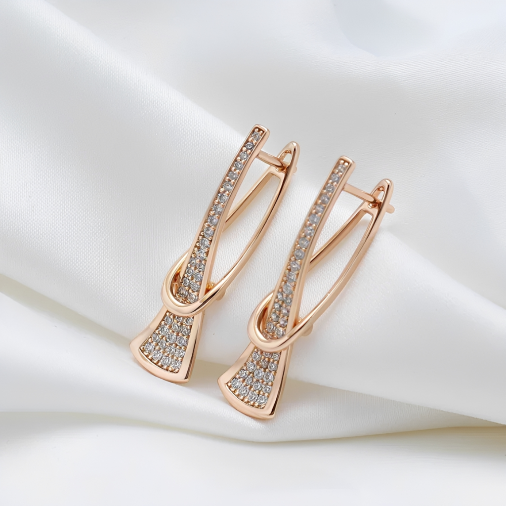 Women's Layered Earrings with Vertical Design and Decorative Stone Details