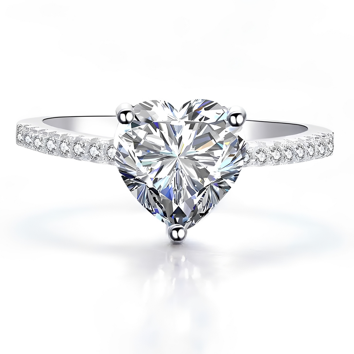 Women's Heart Ring with a Single Stone and Faceted Heart Design