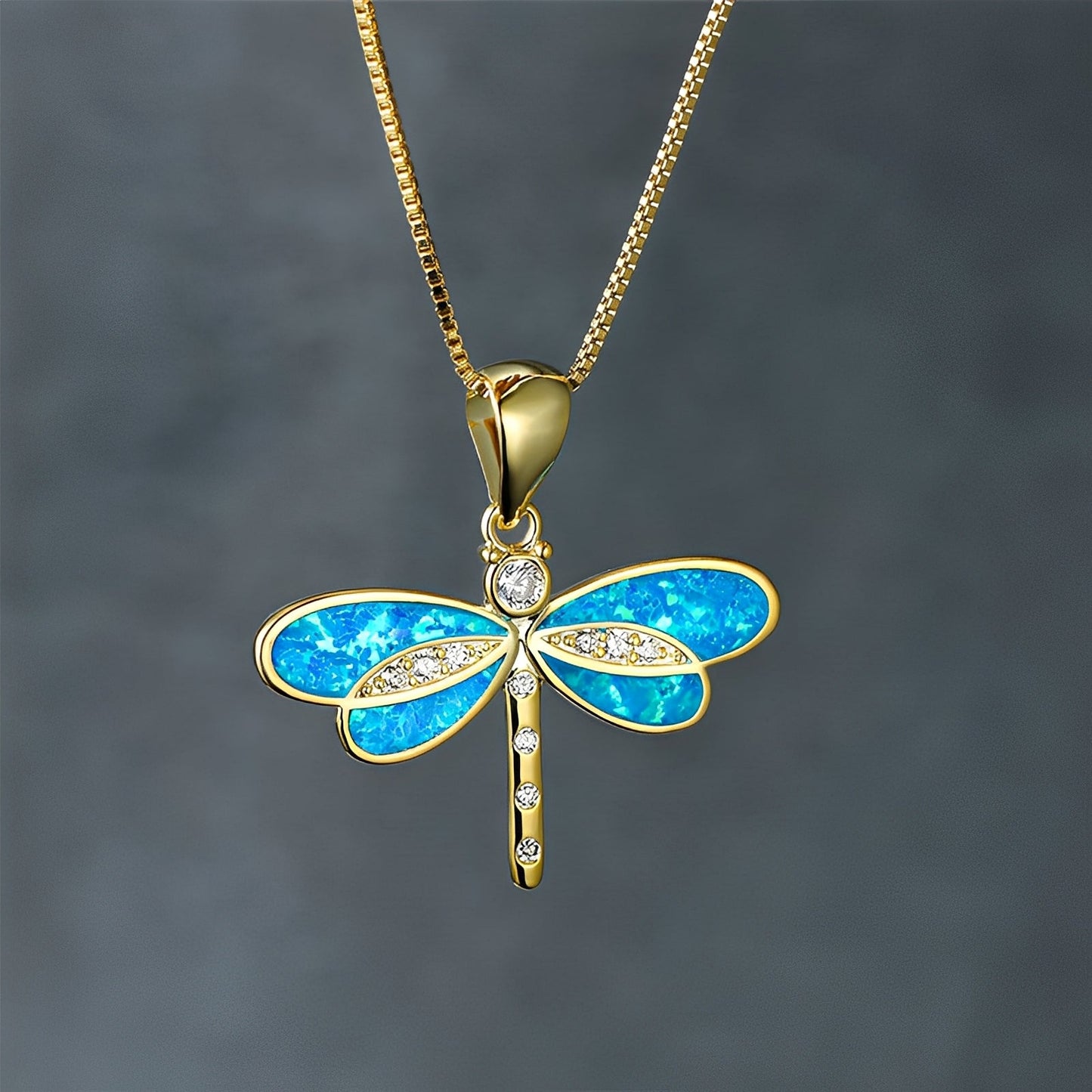 Priya – Dragonfly Necklace Gold with Opal