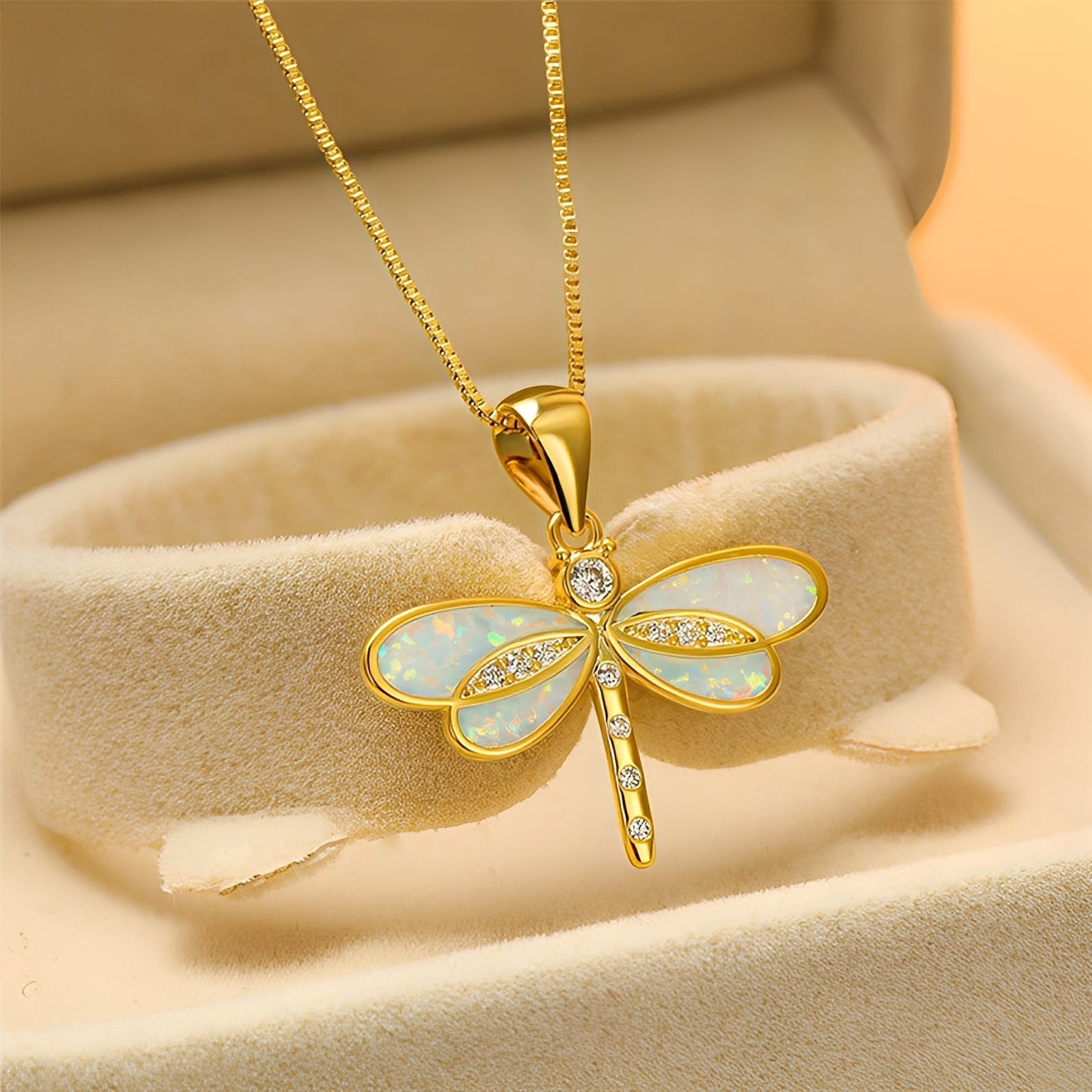 Priya – Dragonfly Necklace Gold with Opal