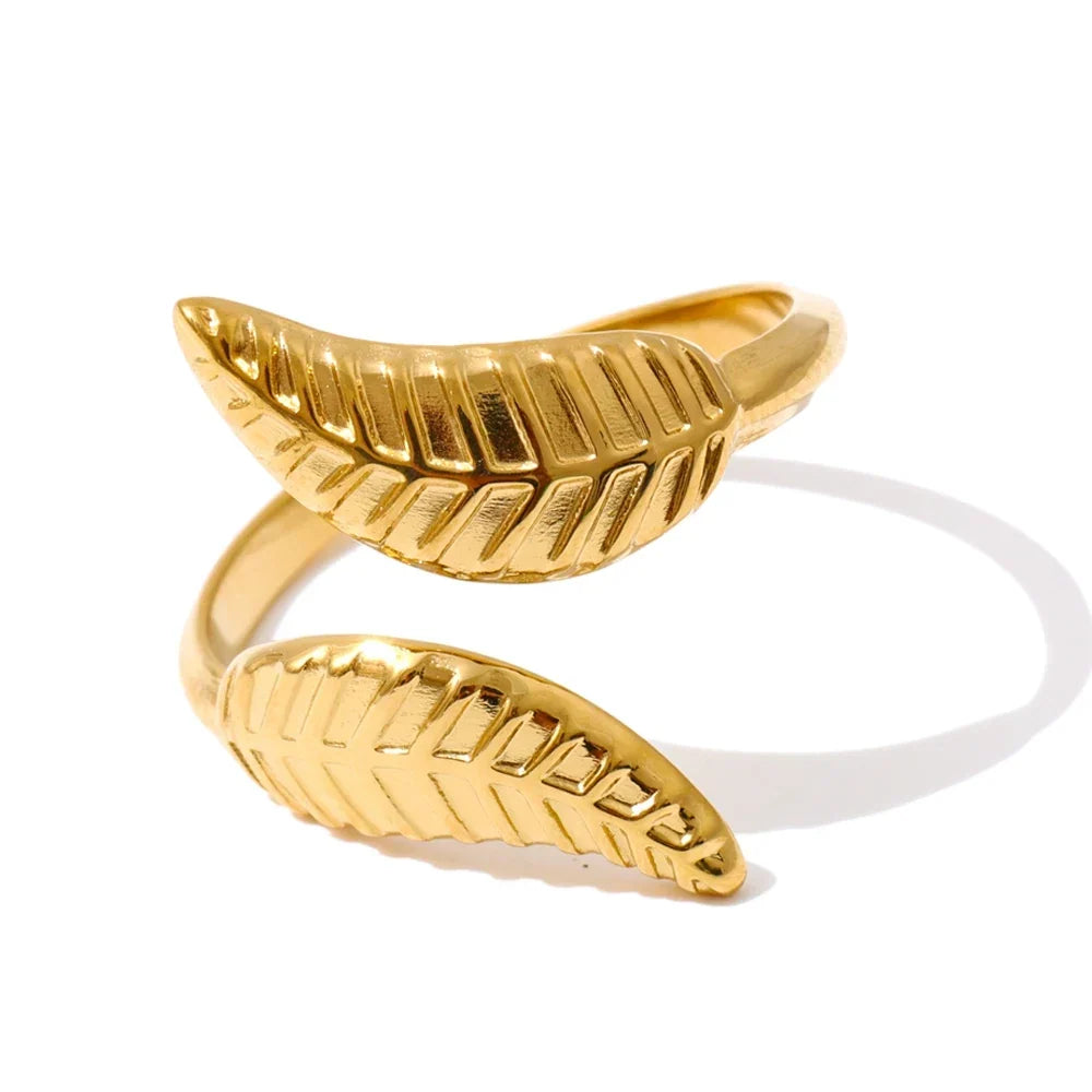 Women’s Adjustable Fern Ring with Leaf Motif and Open Band