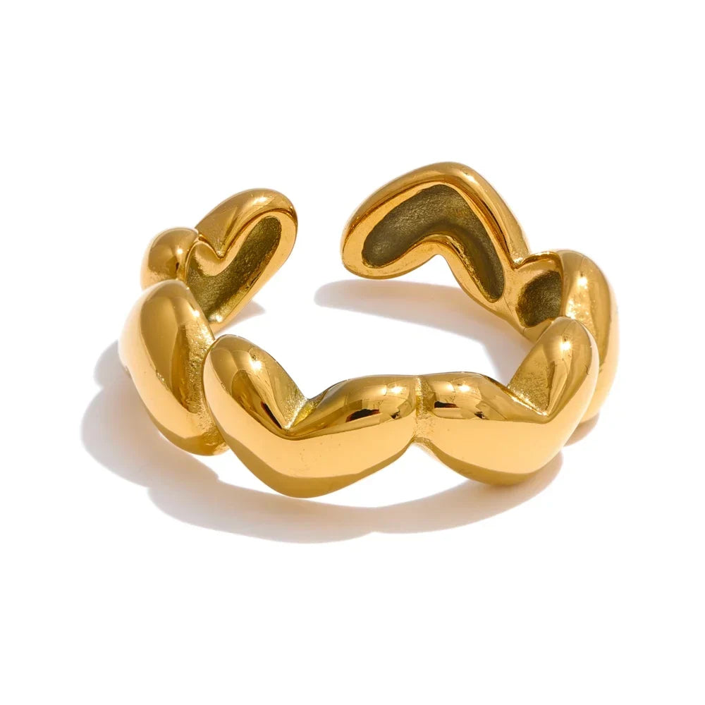 Women’s Open Heart Ring with Polished Surface and Adjustable Band
