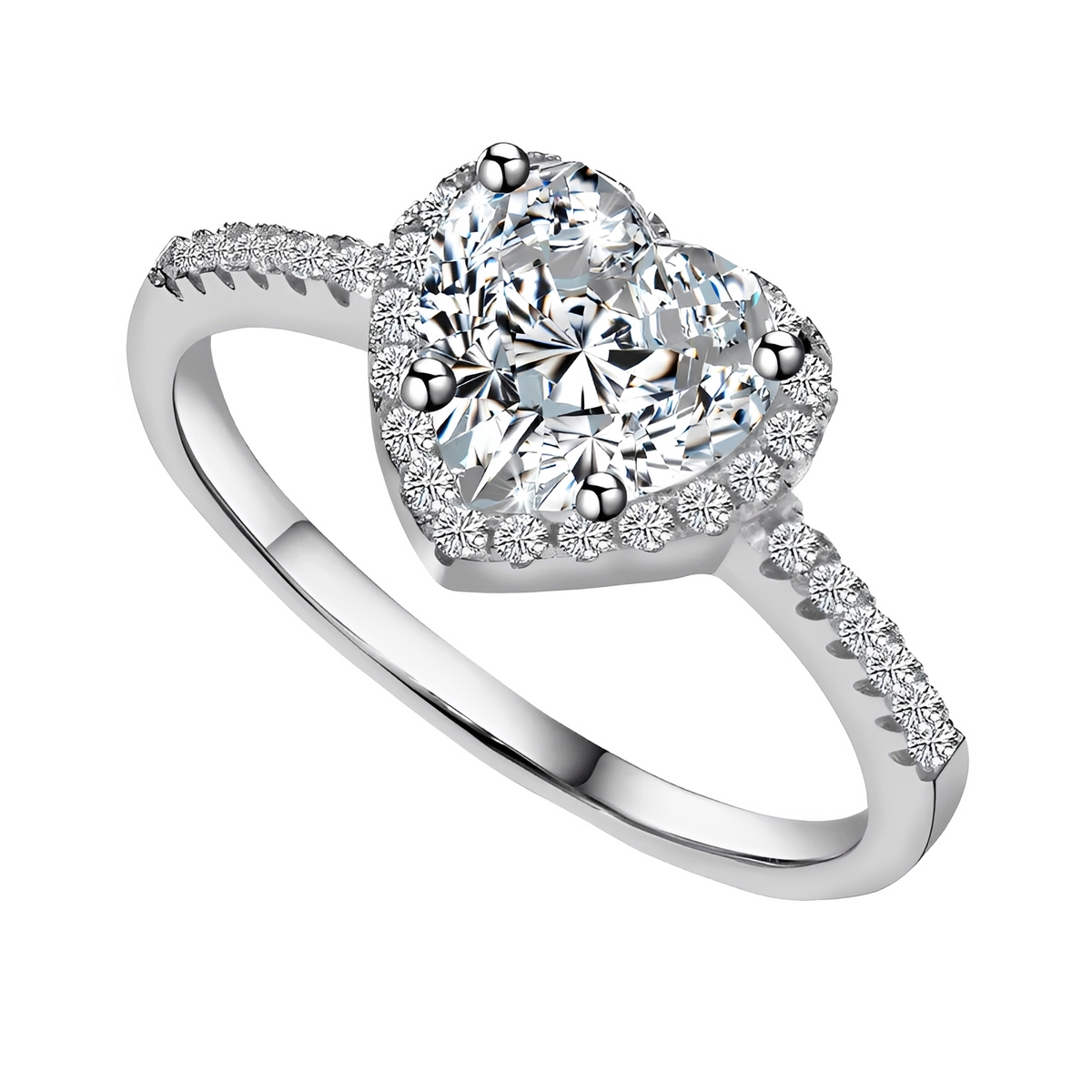 Women's Heart Ring with a Single Stone and Faceted Heart Design