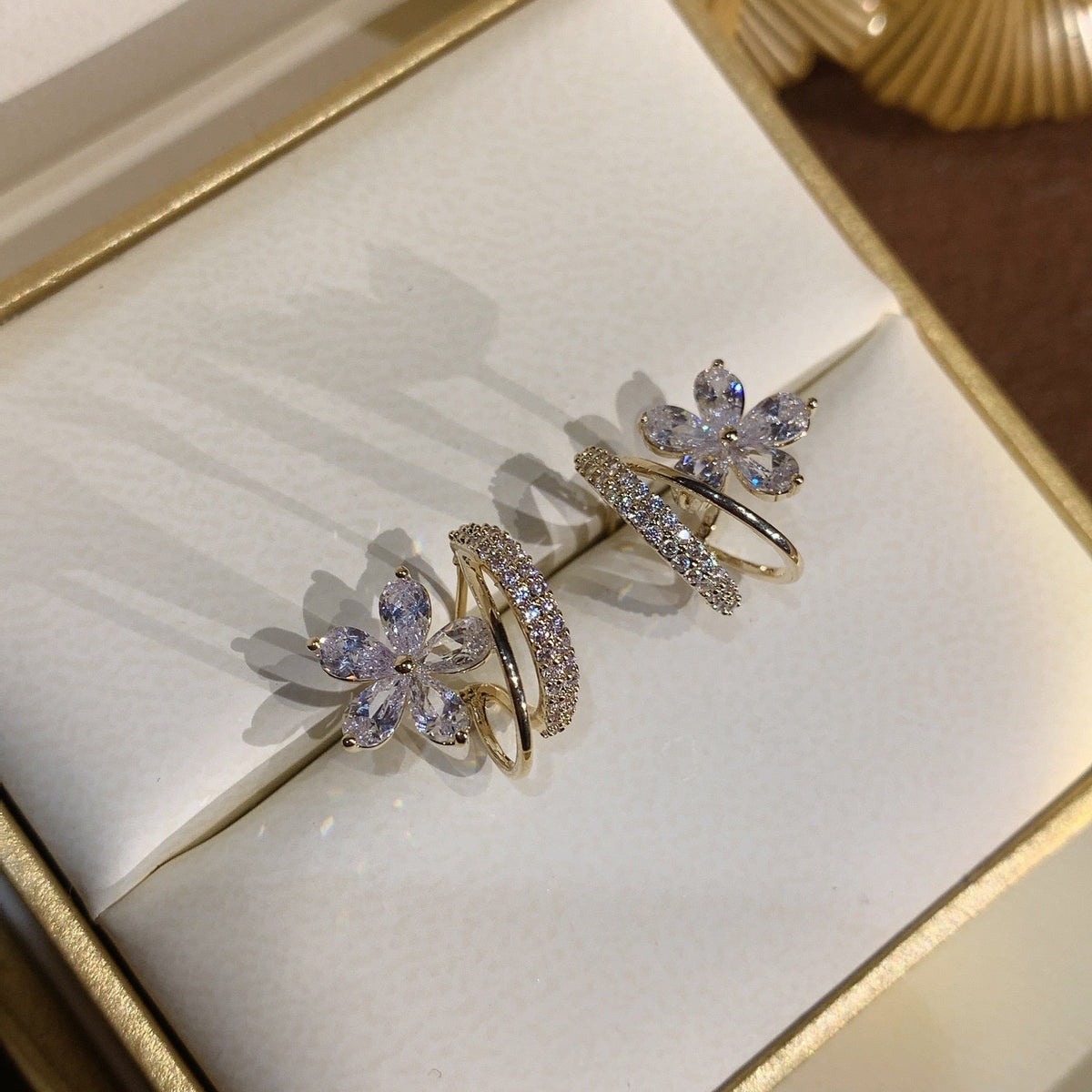Women’s Statement Earrings with Floral Bloom Motif and Double Ring Design