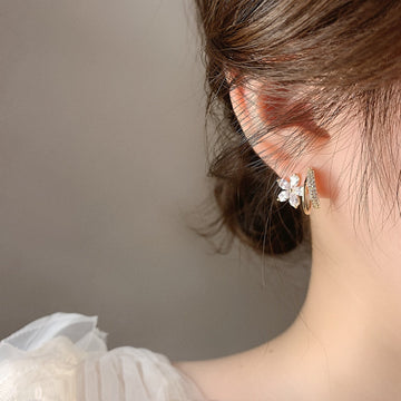 Women’s Statement Earrings with Floral Bloom Motif and Double Ring Design