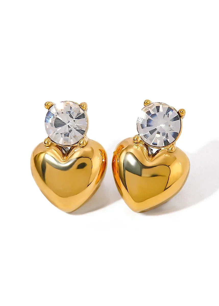 Women’s Heart Drop Earrings with Round Stone Accent and Polished Heart Pendant