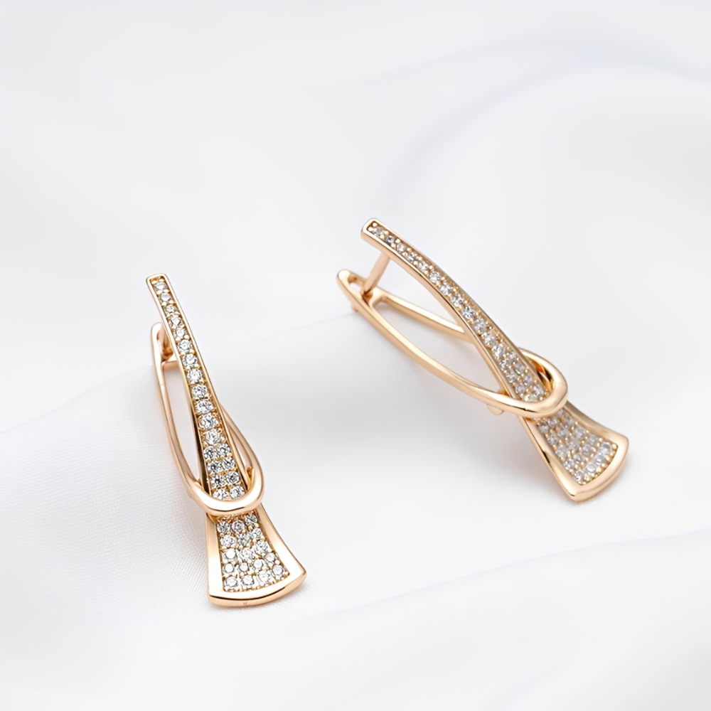 Women's Layered Earrings with Vertical Design and Decorative Stone Details